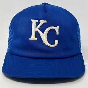 Vintage 80s Kansas City KC Royals Trucker Hat Baseball Cap Mesh Snapback Blue